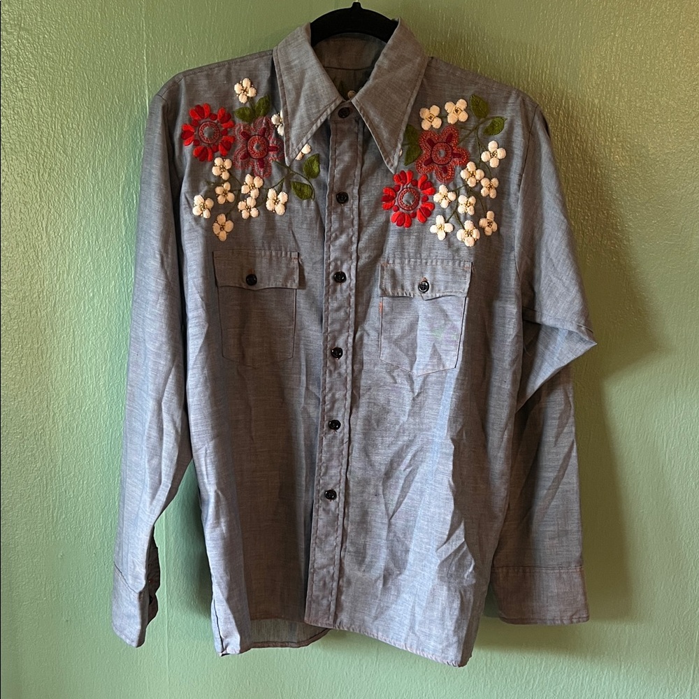 Embroidered Floral Button-Up Shirt